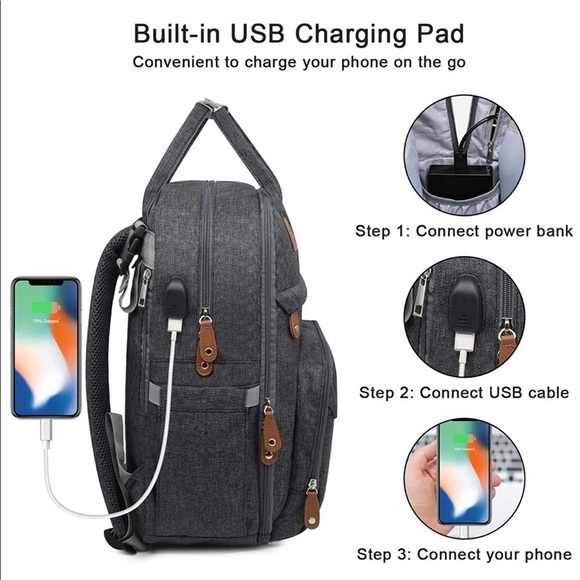Baby Diaper Bag with Charging Port & Compartments - Picture 5 of 8